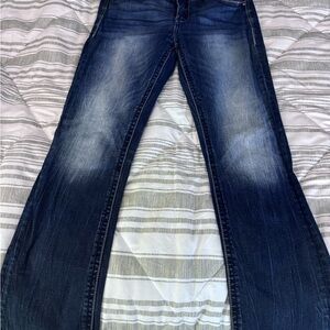 Daytrip Dark Wash Flare Jeans with Faded Knees